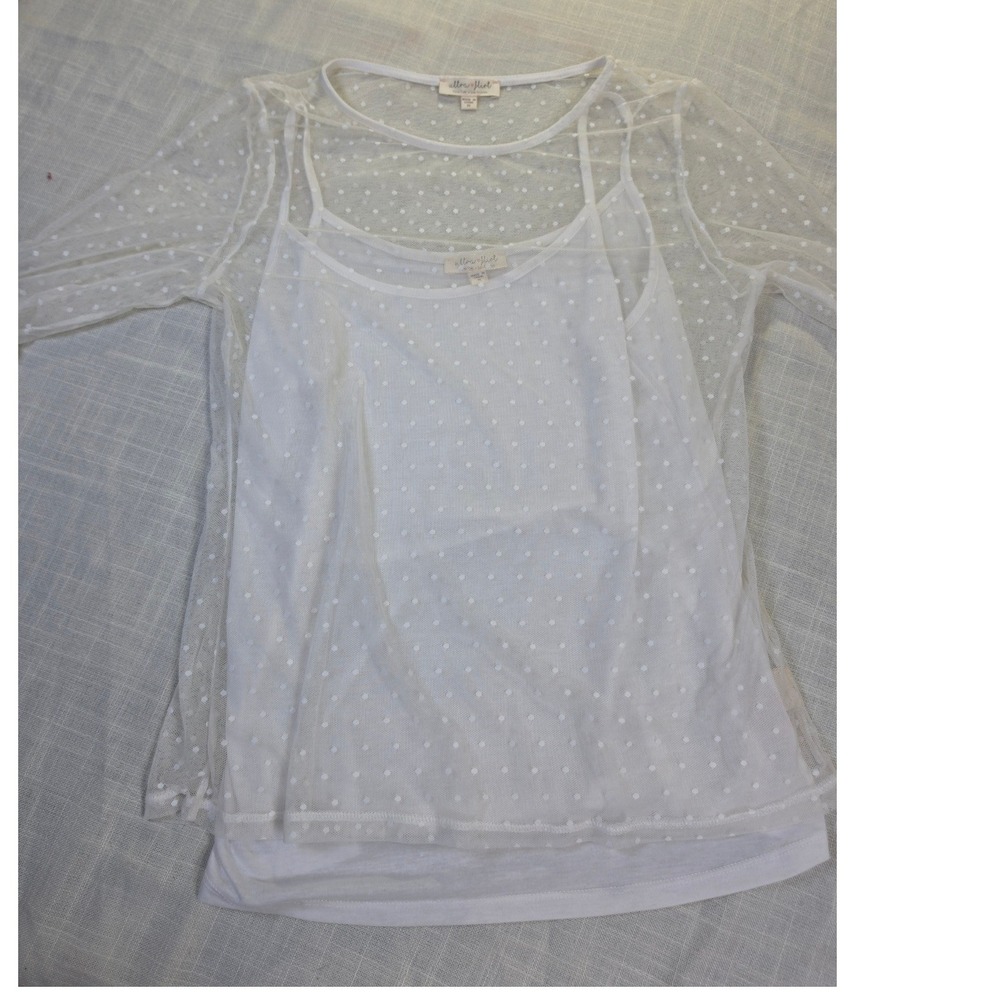 Ultra Flirt White Swiss Dot Mesh Bell Sleeve Top with Camisole Set Mens M